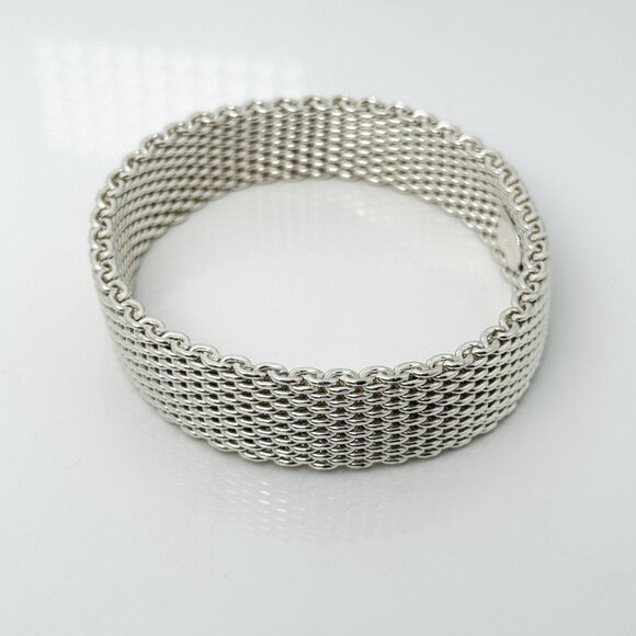 7" Small Tiffany & Co Silver Somerset Mesh Weave Flexible Bangle Bracelet - Picture 1 of 6